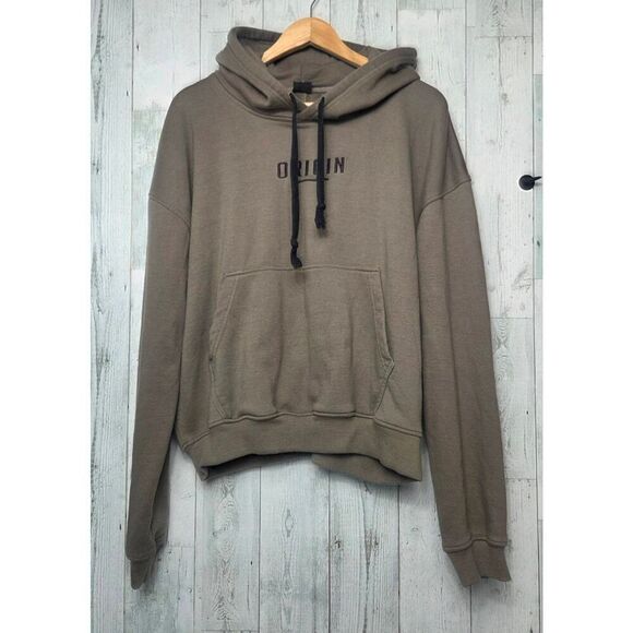 ORIGIN Spellout Classic Normcore Skater French Terry Pullover Hoodie Brown Sz S - Picture 1 of 7